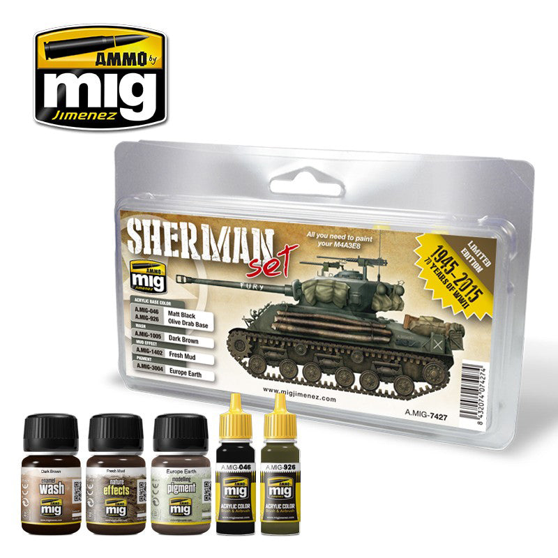 FURY SHERMAN PAINT SET Paint Modelling AMMO By Mig Jimenez MIG7427