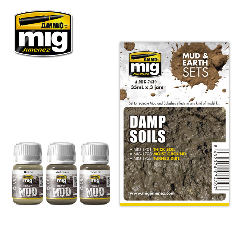 AMMO By Mig Jimenez MIG7439 DAMP SOILS MUD & EARTH SET Paint Modelling