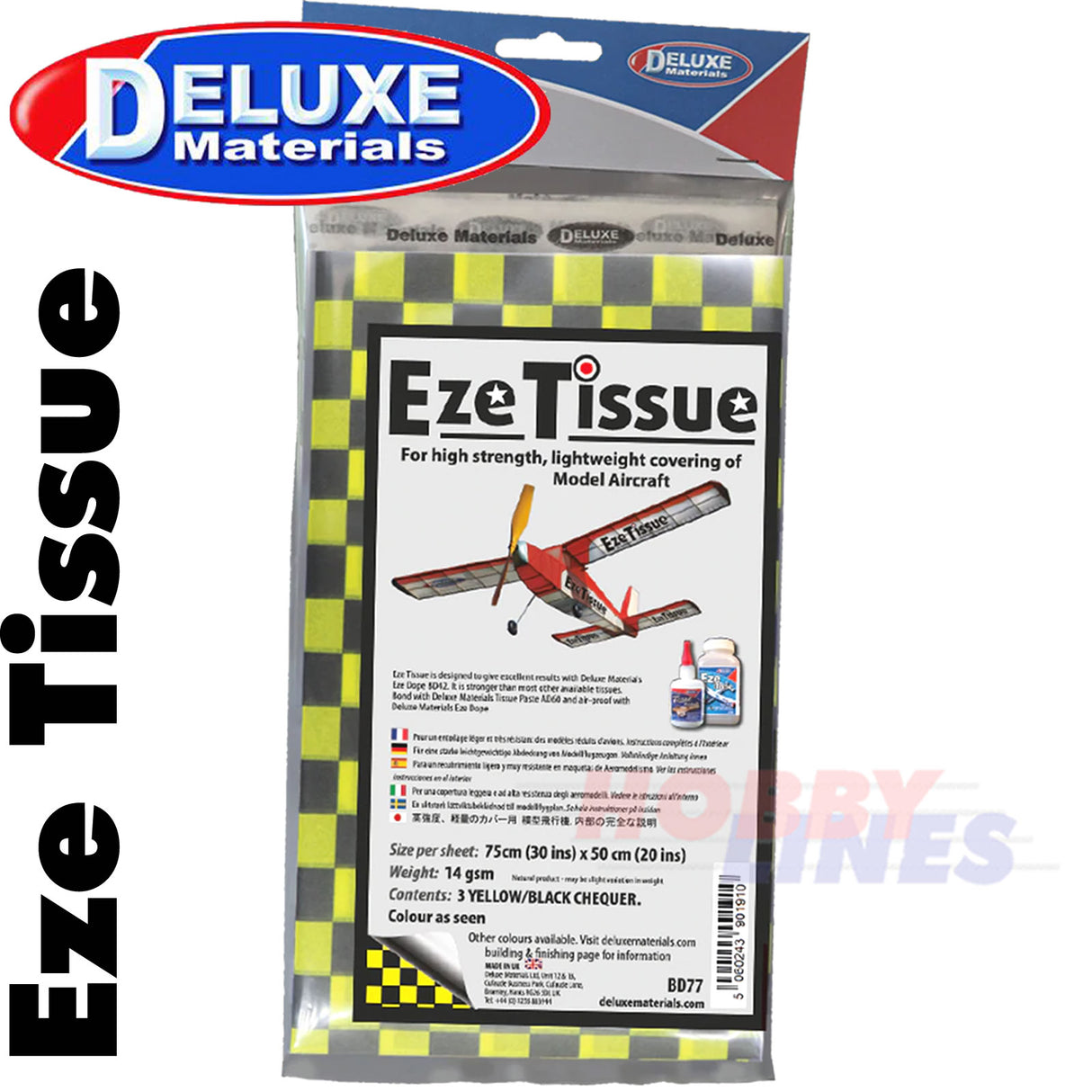 EZE TISSUE Yellow & Black Chequer 5 sheets Strong Aircraft BD77 DELUXE MATERIALS