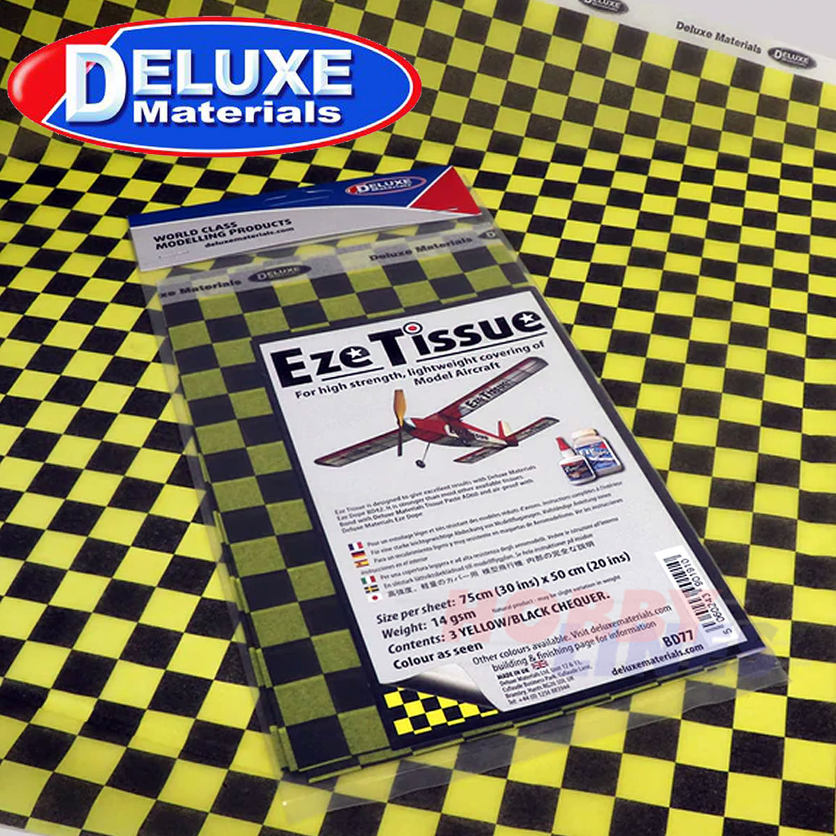 EZE TISSUE Yellow & Black Chequer 5 sheets Strong Aircraft BD77 DELUXE MATERIALS