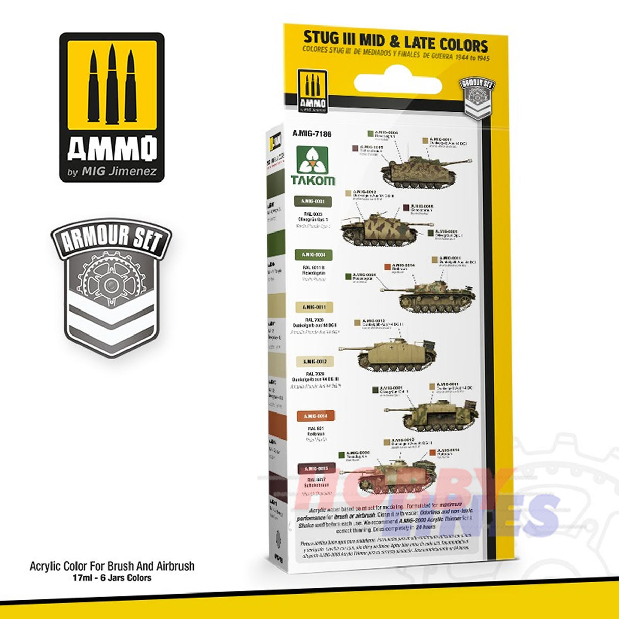 STUG III MID & LATE COLORS 1944 TO 1945 6 Jar Paint Set AMMO Mig Jimenez MIG7186