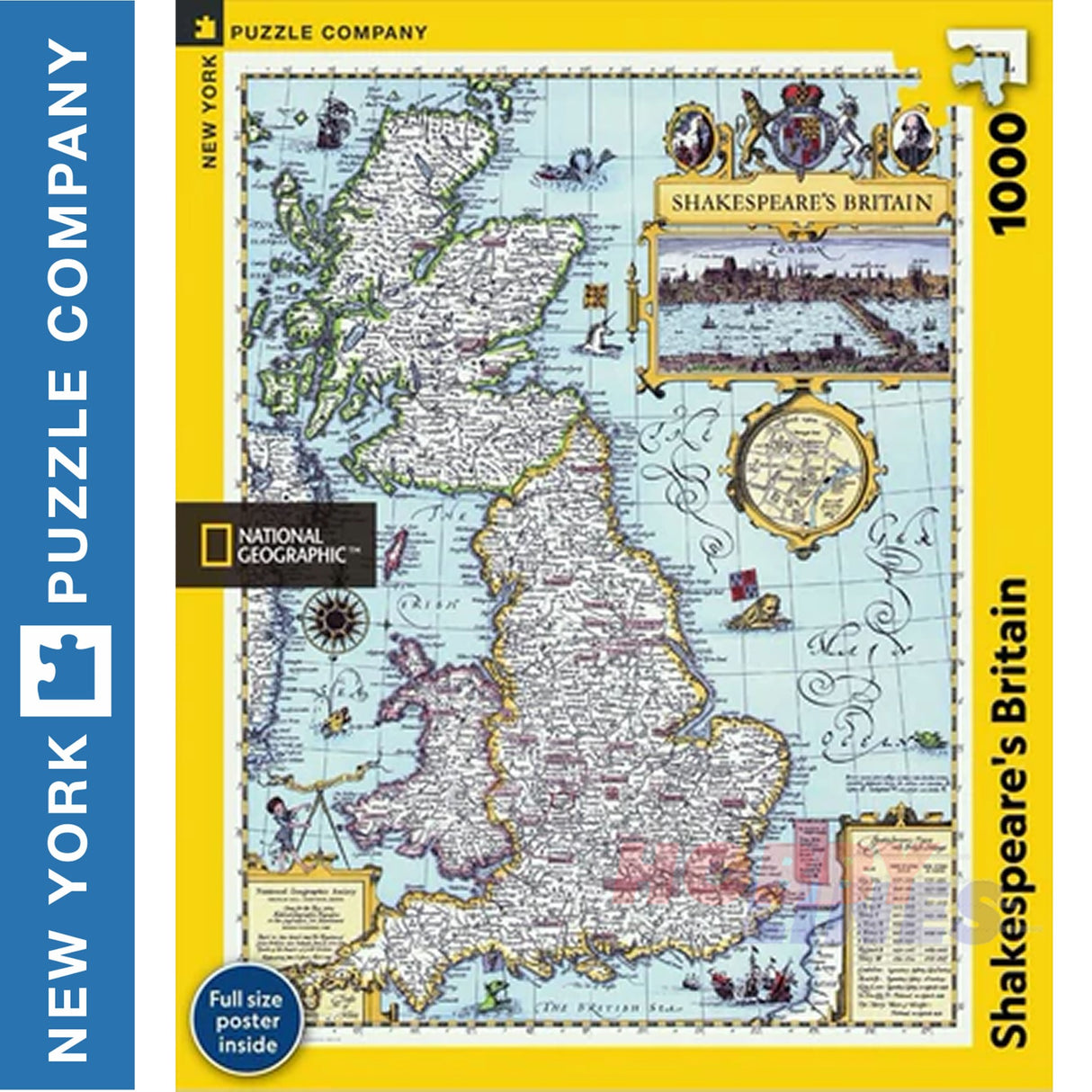 SHAKESPEAR'S BRITAIN New York Puzzle Co Historic Map 1000pc Jigsaw NPZNG1706