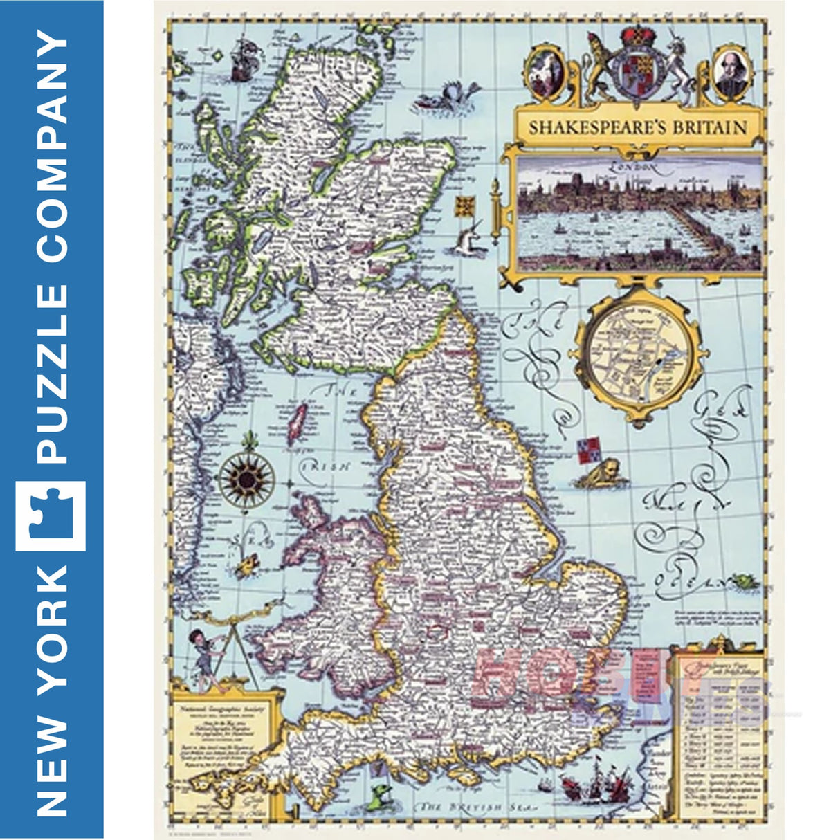 SHAKESPEAR'S BRITAIN New York Puzzle Co Historic Map 1000pc Jigsaw NPZNG1706