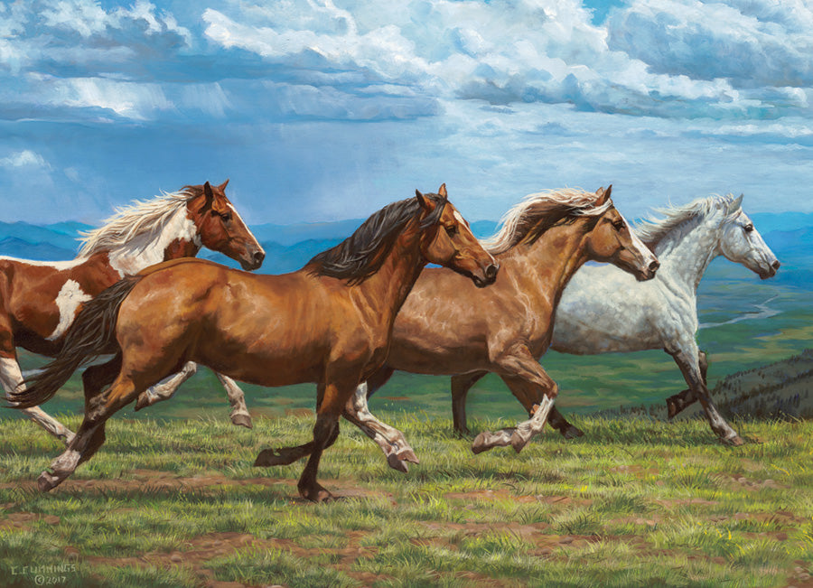 Cobble Hill Chris Cummings WINDSWEPT Horses Quality 1000pc Jigsaw Puzzle 80186