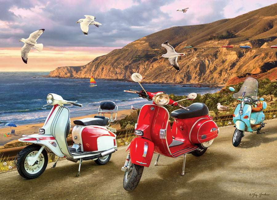 Cobble Hill Greg Giordano SCOOTERS Vespa Lambretta 1000pc Jigsaw Puzzle 80236
