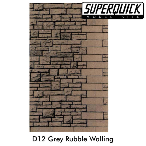 Building Paper GREY RUBBLE WALLING 1:72 OO/HO gauge Pack 6 D12 SUPERQUICK