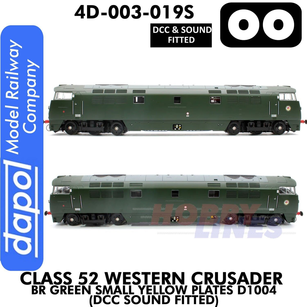 Class 52 Western Crusader -  BR Green Small Yellow Plates  D1004 - DCC & Sound Fitted | Dapol | 4D-003-019S
