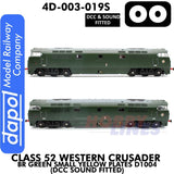 Class 52 Western Crusader -  BR Green Small Yellow Plates  D1004 - DCC & Sound Fitted | Dapol | 4D-003-019S
