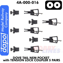 Load image into Gallery viewer, OO Dove Tail NEM Pocket with Tension Lock Coupler 5 Pairs Dapol 4A-000-016
