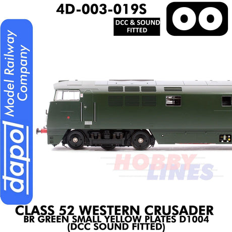 Class 52 Western Crusader -  BR Green Small Yellow Plates  D1004 - DCC & Sound Fitted | Dapol | 4D-003-019S