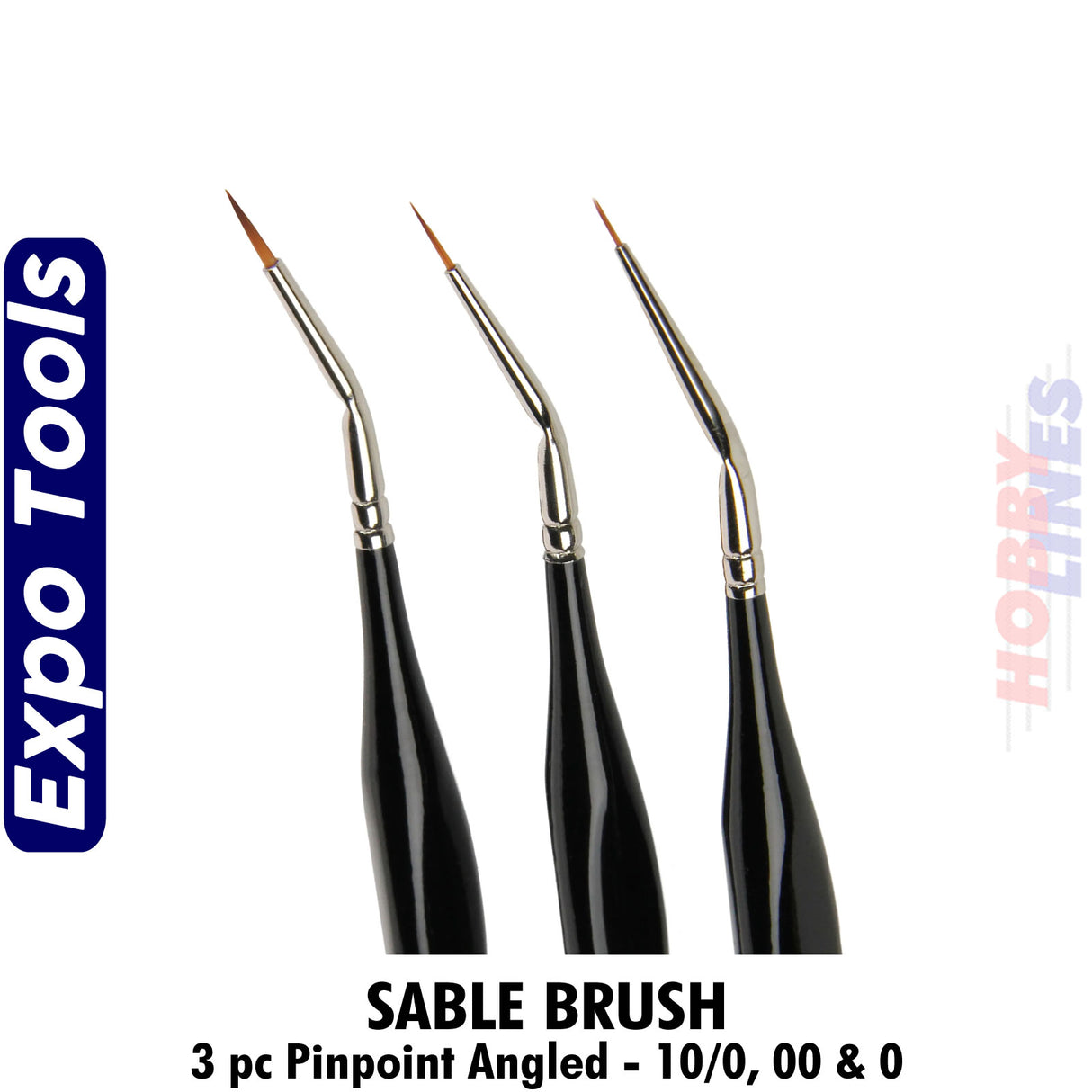 Sable Brush - Pinpoint Angled - 10/0, 00 & 0 - 3pc | Expo Tools | 45520
