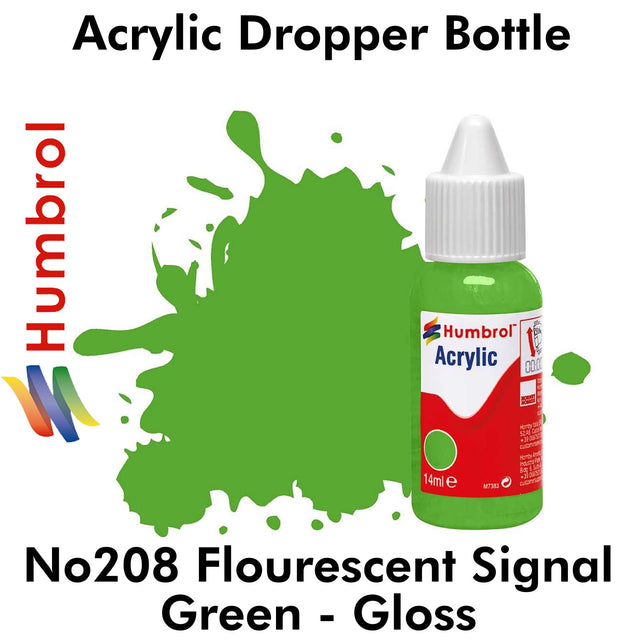 Acrylic Dropper - No 208 Fluorescent Signal Green - Gloss | Humbrol | DB0208