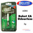 ROKET ODOURLESS Cyano 3g 10-20 seconds clear foam safe AD85 Deluxe Materials
