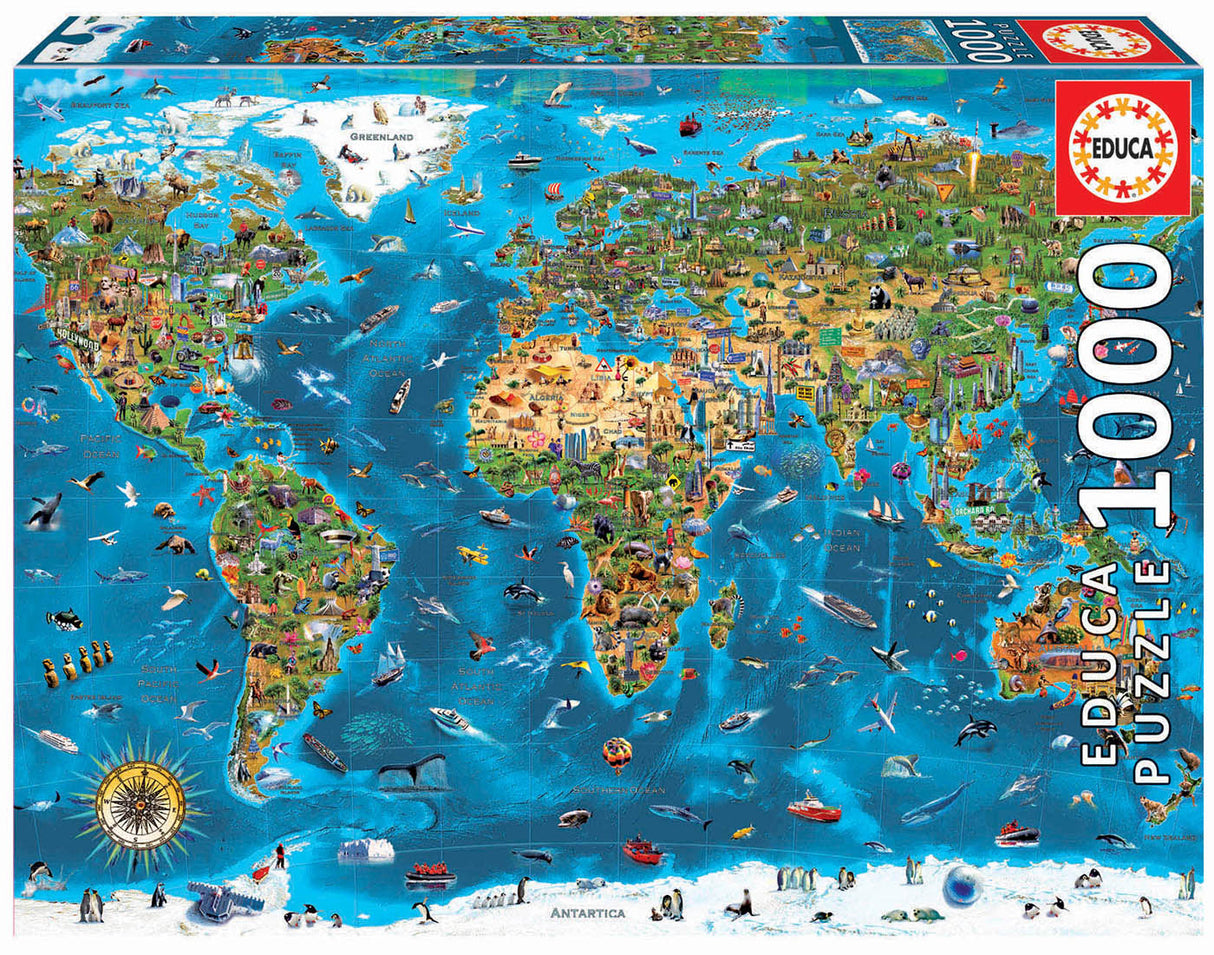 WONDERS OF THE WORLD 1000pc map EDUCA Super Deluxe Jigsaw Puzzle 19022