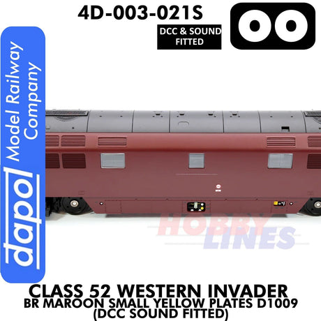 Class 52 Western Invader BR Maroon Small Yellow Panels D1009 - DCC Sound Fitted | Dapol | 4D-003-021S