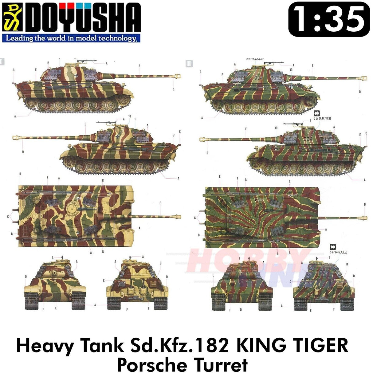 KING TIGER Sd.Kfz.182 PORSCHE TURRET German Tank WWII 1:35 kit DOYUSHA DOY35KT1