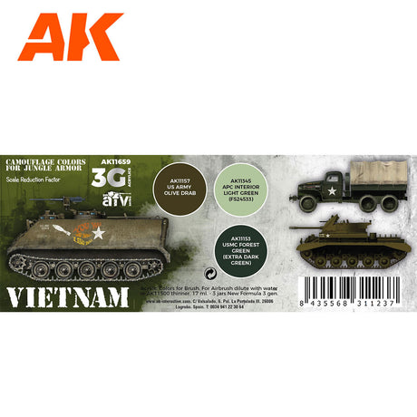 3G Special Set - Camouflage Colors for Jungle Armor - Vietnam - 3 x 17ml Acrylic Paint | AK interactive | AK11659