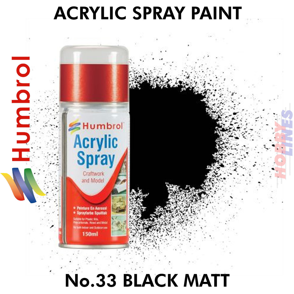 150ML Humbrol Sprays No 33 Black Matt