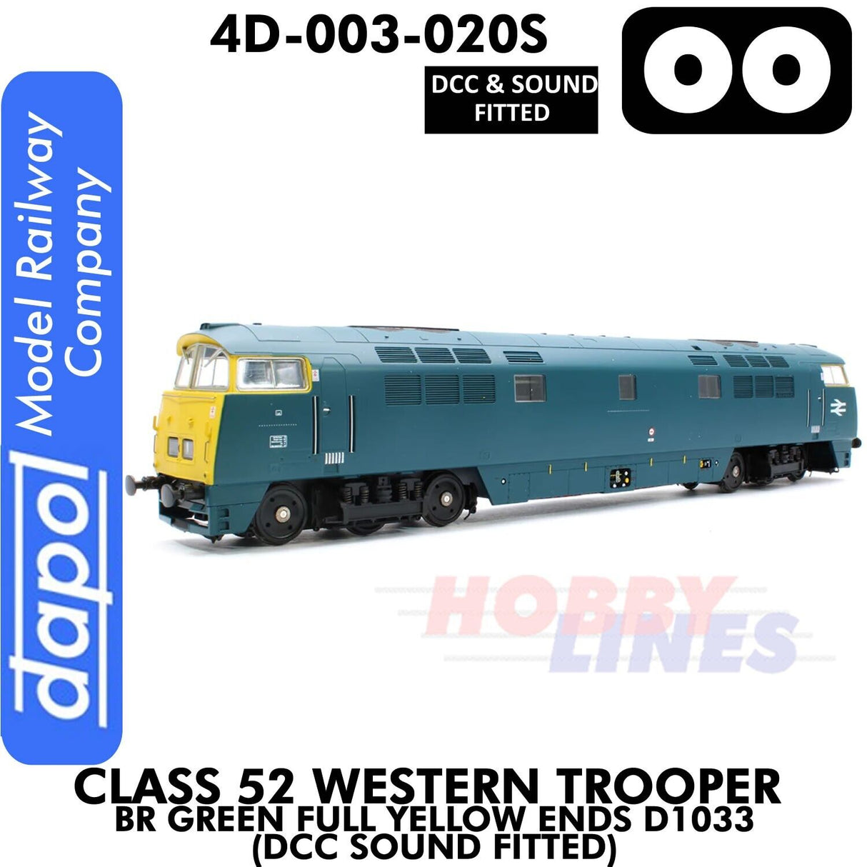 Class 52 Western Trooper - BR Green Full Yellow Ends D1033 - DCC & Sound Fitted | Dapol | 4D-003-020S