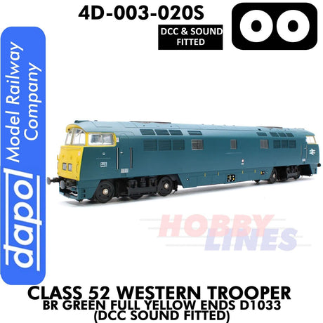 Class 52 Western Trooper - BR Green Full Yellow Ends D1033 - DCC & Sound Fitted | Dapol | 4D-003-020S