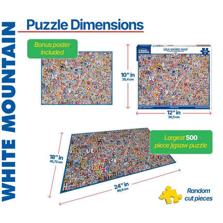USA World Map - 500pc Puzzle | White Mountain | 2175pz
