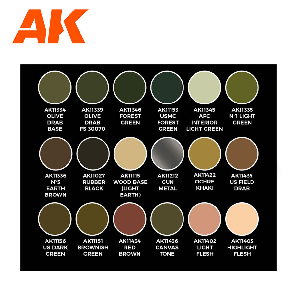Adam Wilder - WWII & Modern US Colours - 3G Acrylic Paint x 18  | AK Interactive | AK11763