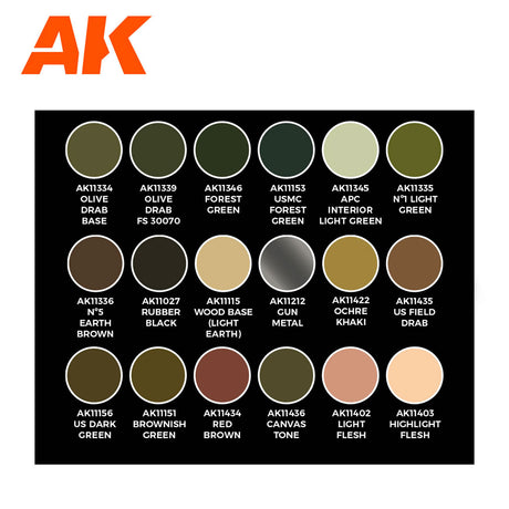 Adam Wilder - WWII & Modern US Colours - 3G Acrylic Paint x 18  | AK Interactive | AK11763