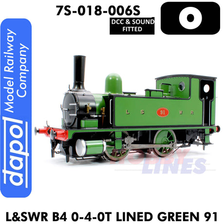 L & SWR B4 0-4-0T Lined Green 91 - DCC & Sound Fitted | Dapol | 7S-018-006S