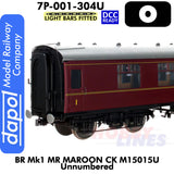 BR Mk1 MR Maroon CK M15015U Unnumbered Coach - Lightbars fitted & DCC Ready | Dapol |7P-001-304U