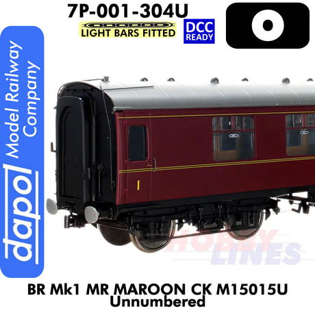 BR Mk1 MR Maroon CK M15015U Unnumbered Coach - Lightbars fitted & DCC Ready | Dapol |7P-001-304U