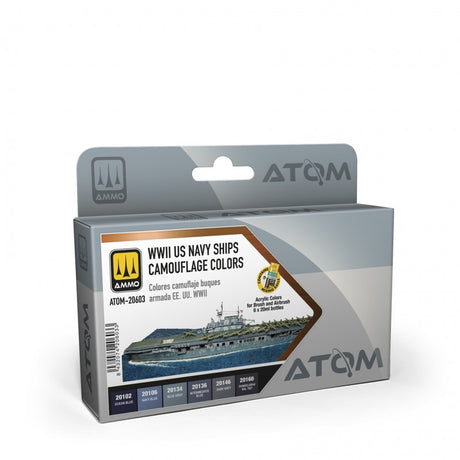 ATOM WWII US Navy Ships Camouflage colors Set - 6 20ml Acrylic Paint | Ammo by Mig Jimenez ATOM20603