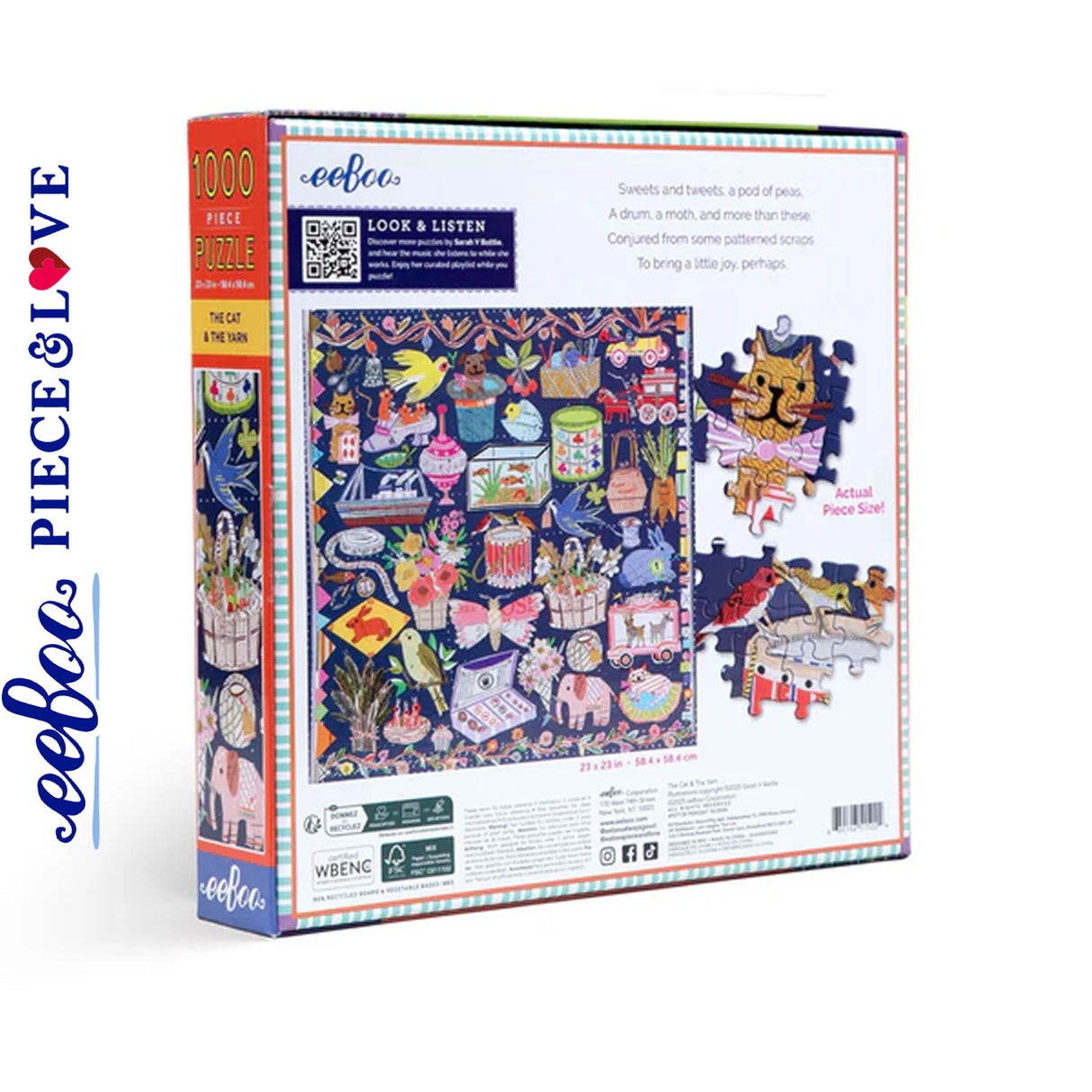 eeBoo THE CAT & THE YARN 1000 pc Square Jigsaw Puzzle Super Deluxe PZT120
