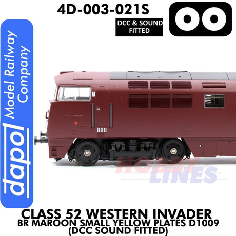 Class 52 Western Invader BR Maroon Small Yellow Panels D1009 - DCC Sound Fitted | Dapol | 4D-003-021S