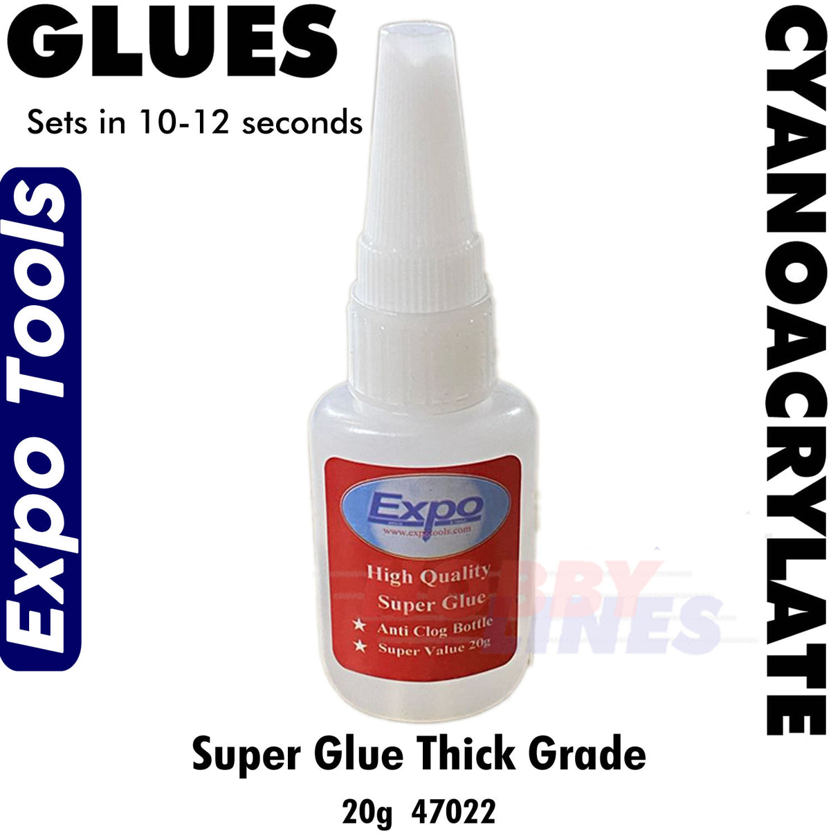 Cyano Super Glue 20g THICK 10-12 seconds Cyanoacrylate Bottle Expo Tools 47022