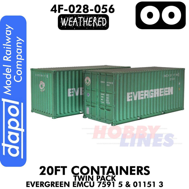 20ft Containers - Twin Pack - Evergreen EMCU 7591 5 & 01151 3  | Dapol | 4F-028-056