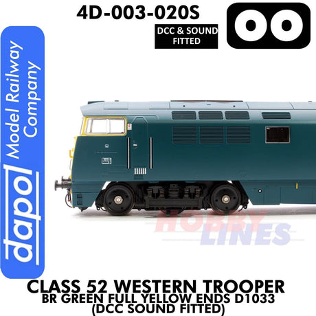 Class 52 Western Trooper - BR Green Full Yellow Ends D1033 - DCC & Sound Fitted | Dapol | 4D-003-020S