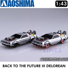 Load image into Gallery viewer, AOSHIMA 1/43 Back to the Future Part 3 Delorean Pull Back &amp; Go Railroad 05477
