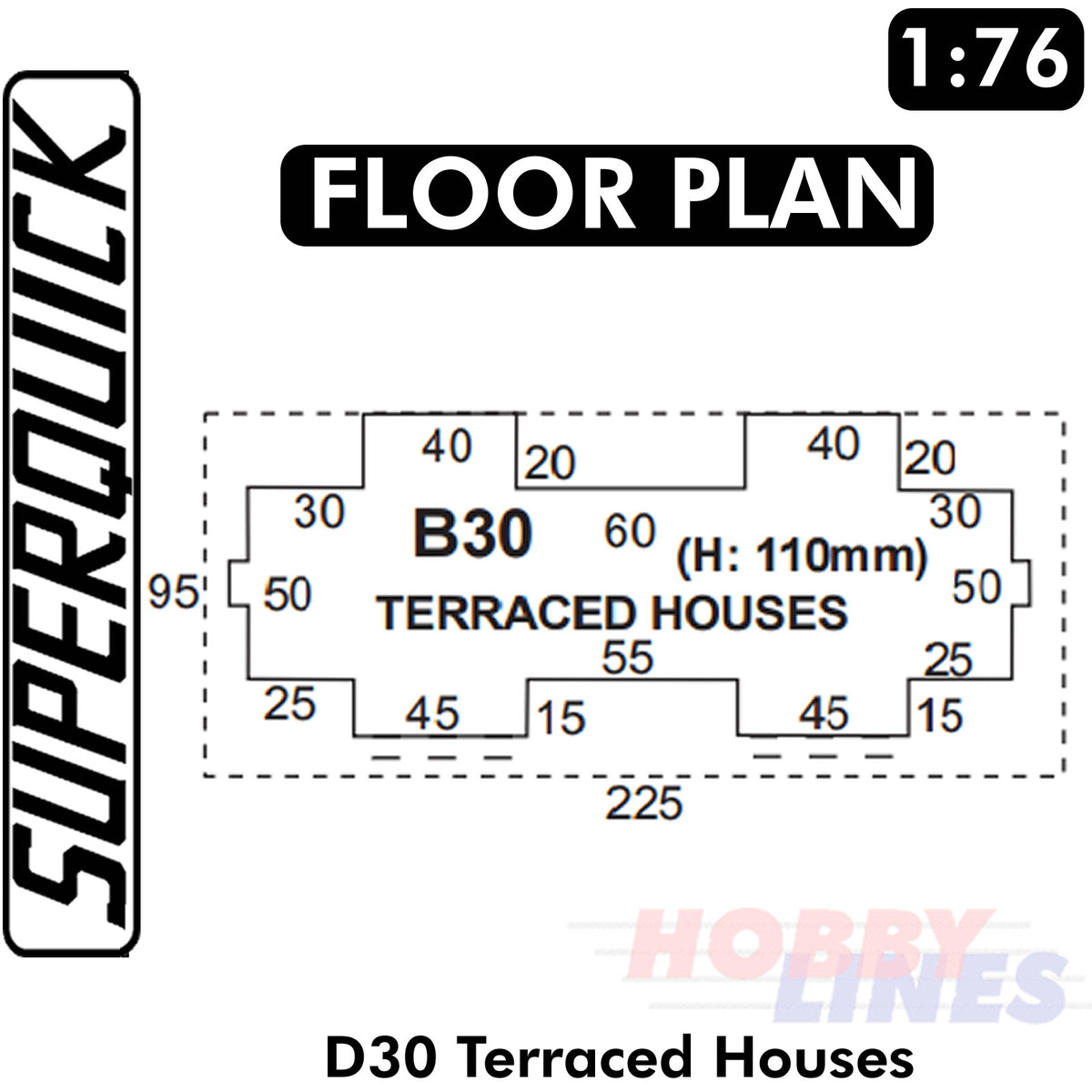 FOUR TERRACED HOUSES 1:72 OO HO Gauge Railway Building Series B B30 SuperQuick