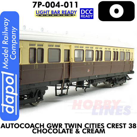 Autocoach GWR Twin Cities Crest 38 Chocolate & Cream Coach - DCC & Lightbar Ready | Dapol | 7P-004-011