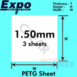 SUPER CLEAR PETG SHEET 1.0 / 1.5 / 2.0mm 9 x 13" pk 3 A4 plastic Expo Tools