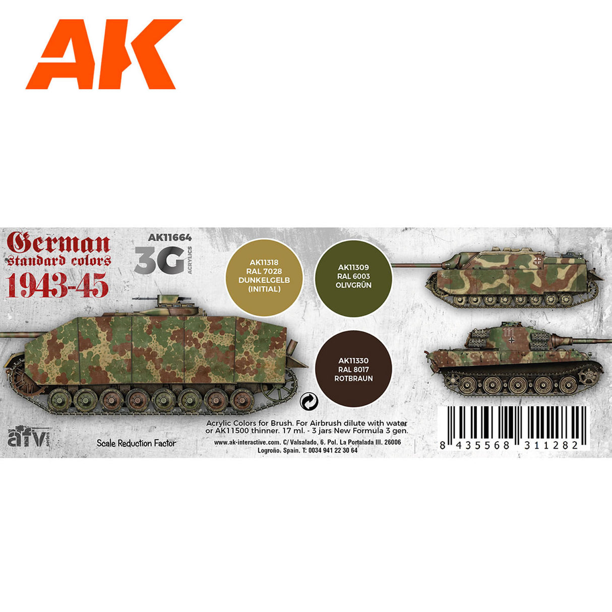 3G Special Set - German Standard Colors 1943 - 45 - 3 x 17ml Acrylic Paint | AK interactive | AK11664