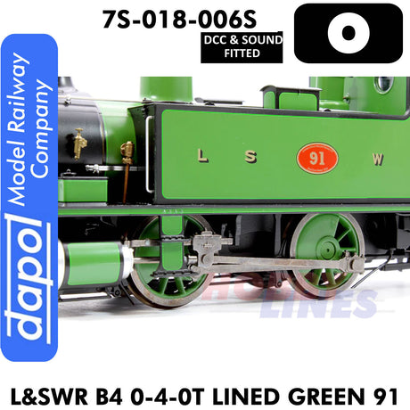 L & SWR B4 0-4-0T Lined Green 91 - DCC & Sound Fitted | Dapol | 7S-018-006S