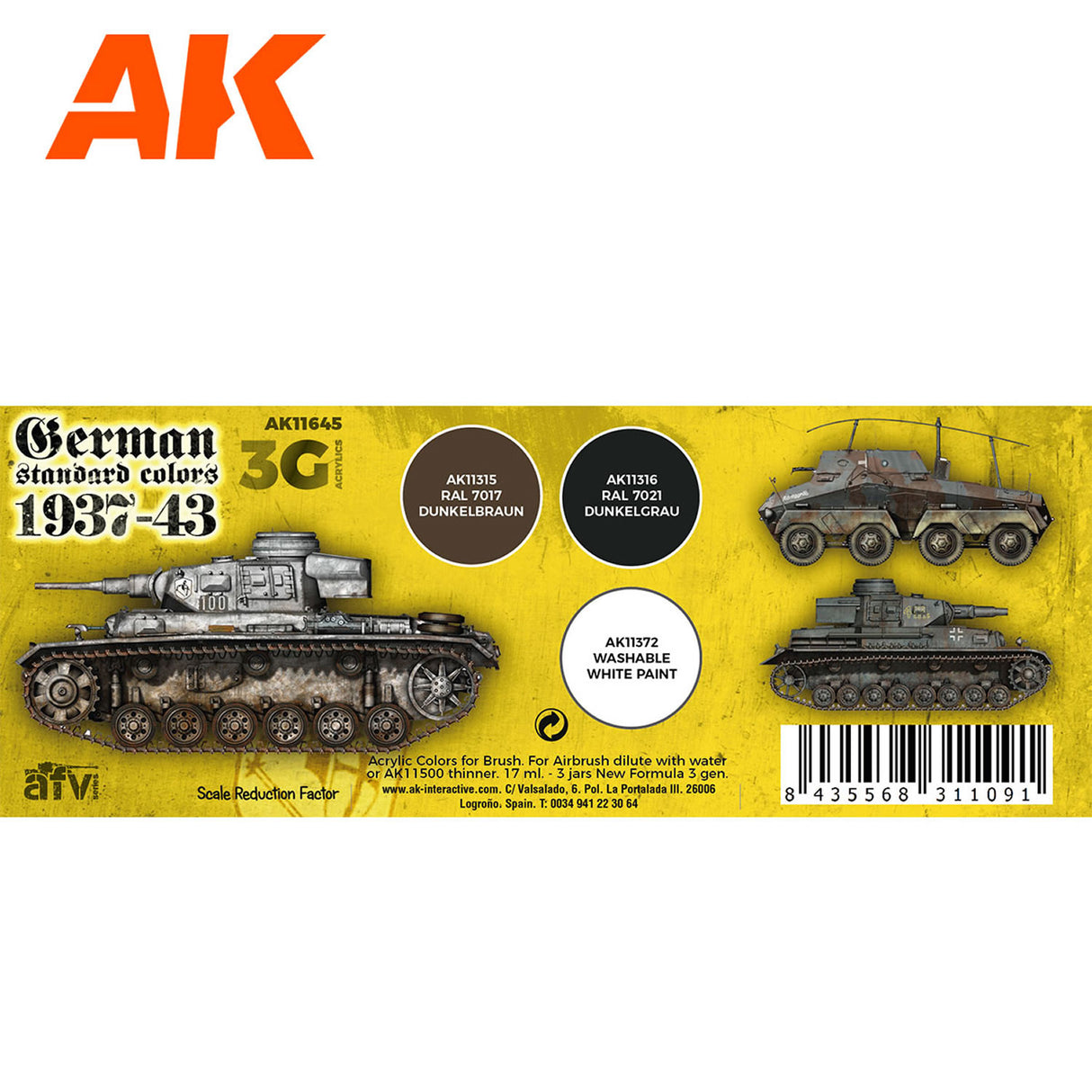 3G Special Set - German Standard Colours 1937 - 43 - 3 x 17ml Acrylic Paint | AK interactive | AK11645