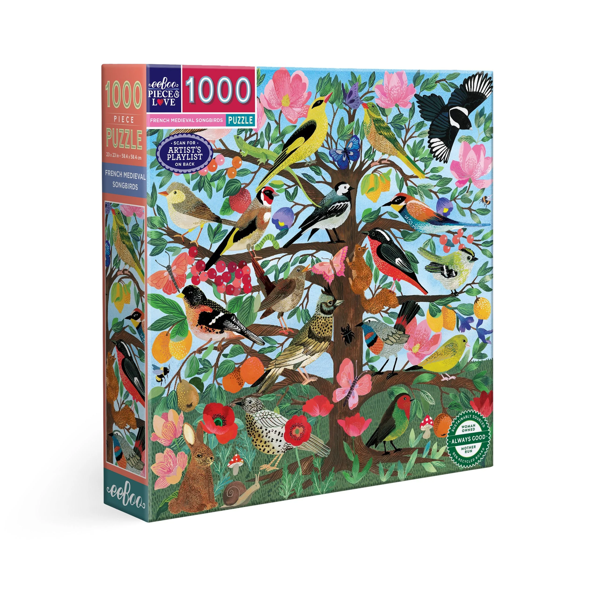 French Medieval Songbirds - 1000pc Puzzle | eeBoo | PZT959