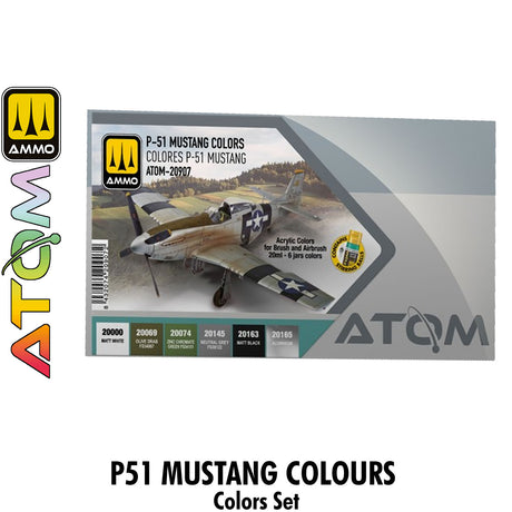 ATOM P-51 MUSTANG Colours Set - 6 20ml Acrylic Paint | Ammo by Mig Jimenez 
