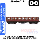 Great Western Railway -  Toplight Mainline City Lined Crimson All third 3902 Set 1 | Dapol | 4P-020-012