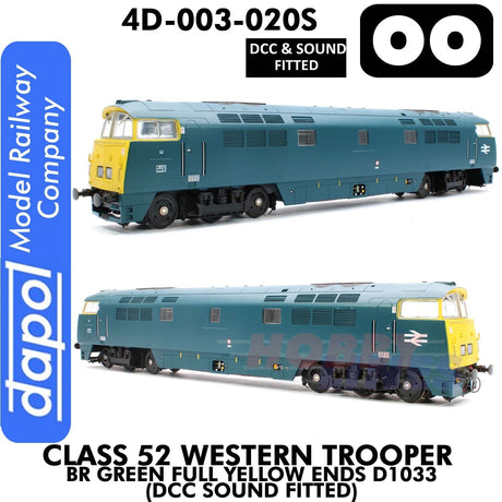 Class 52 Western Trooper - BR Green Full Yellow Ends D1033 - DCC & Sound Fitted | Dapol | 4D-003-020S