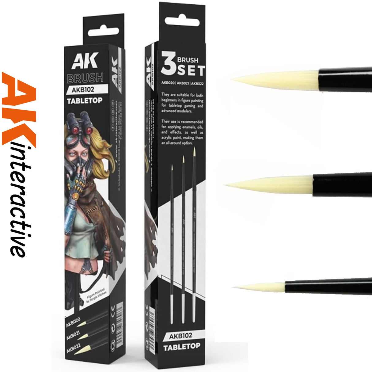 Tabeltop Synethic Brushes x 3 | AK interactive | AKB102