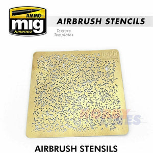 ?AIRBRUSH STENCILS photo etched x 3 6x6cmmottled effect AMMO Mig Jimenez Mig8035