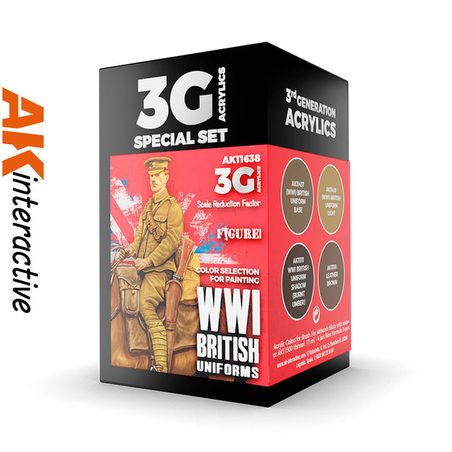 3G Special Set - WW1 British Uniforms - 4 x 17ml Acrylic Paint | AK interactive | AK11638